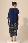 Shop_Sakshi Girri_Blue Crepe Printed Botanical V Neck Pattern Kaftan And Skirt Set _at_Aza_Fashions