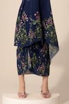 Sakshi Girri_Blue Crepe Printed Botanical V Neck Pattern Kaftan And Skirt Set _Online_at_Aza_Fashions