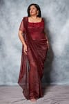 Shop_Saaj by Ankita_Maroon Crinkle Metallic Georgette Textured Pre-draped Saree With Corset Blouse _Online_at_Aza_Fashions