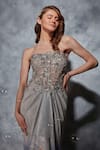 Buy_Saaj by Ankita_Grey Crinkled Metallic Georgette Embroidered Pearl Corset And Thread Gown _Online_at_Aza_Fashions