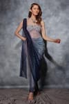 Saaj by Ankita_Blue Crinkled Metallic Pre-draped Saree With Sheer Corset Blouse _Online_at_Aza_Fashions