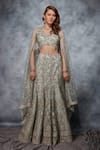 Buy_Saaj by Ankita_Green Tulle Embroidered Zari V Neck Mermaid Cut Lehenga Set _at_Aza_Fashions