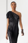 Buy_tara and i_Black Luxe Lame Embellished Mesh One Shoulder Bow Jumpsuit _Online_at_Aza_Fashions