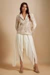 Buy_Masumi Mewawalla_Beige Tissue, Satin, Organza, Silk Floral Hand Jacket With Dhoti Pant _at_Aza_Fashions