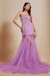 Buy_Masumi Mewawalla_Purple Net, Linen Embroidery Bandeau Neck Hand Strapless Gown _at_Aza_Fashions