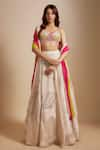 Buy_Masumi Mewawalla_Peach Mashroo Hand Embroidered Badla Sweetheart Leaf Lehenga Set _at_Aza_Fashions