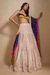 Buy_Masumi Mewawalla_Peach Mashroo Hand Tiered Skirt Set With Multi Colored Dupatta  _Online_at_Aza_Fashions