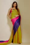 Masumi Mewawalla_Yellow Gajji Hand Embroidered Sweetheart Ombre Saree With Blouse  _Online_at_Aza_Fashions