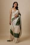 Buy_Masumi Mewawalla_Green Tissue Hand Embroidered Badla Plunged V Color Block Saree With Blouse _at_Aza_Fashions