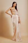 Buy_Masumi Mewawalla_Peach Mashroo Hand Embroidered Badla Skirt Saree With Rose Gold Blouse  _at_Aza_Fashions