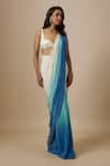 Buy_Masumi Mewawalla_Blue Natural Crepe Hand Ocean Ombre Pre-draped Saree With Bouse  _at_Aza_Fashions