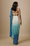 Shop_Masumi Mewawalla_Blue Natural Crepe Hand Embroidered Ocean Ombre Pre-draped Saree With Bouse _at_Aza_Fashions