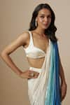 Masumi Mewawalla_Blue Natural Crepe Hand Ocean Ombre Pre-draped Saree With Bouse  _Online_at_Aza_Fashions