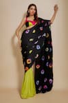 Buy_Masumi Mewawalla_Black Natural Crepe Tie Dye Shibori Sweetheart Pre-draped Saree With Blouse _at_Aza_Fashions