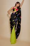 Buy_Masumi Mewawalla_Black Natural Crepe Tie Dye Shibori Sweetheart Pre-draped Saree With Blouse _Online_at_Aza_Fashions