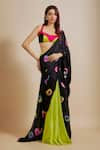 Shop_Masumi Mewawalla_Black Natural Crepe Tie Dye Shibori Sweetheart Pre-draped Saree With Blouse _Online_at_Aza_Fashions