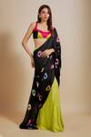 Masumi Mewawalla_Black Natural Crepe Tie Dye Shibori Sweetheart Pre-draped Saree With Blouse _at_Aza_Fashions