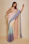 Buy_Masumi Mewawalla_Multi Color Mashroo Hand Embroidered Pastel Ombre Pre-draped Saree With Blouse _Online_at_Aza_Fashions