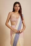 Shop_Masumi Mewawalla_Multi Color Mashroo Hand Embroidered Pastel Ombre Pre-draped Saree With Blouse _Online_at_Aza_Fashions