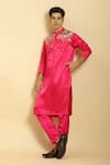 Buy_Masumi Mewawalla_Pink Mashroo Hand Embroidered Sequins Kurta With Pant _at_Aza_Fashions