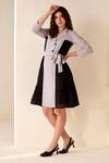 Buy_Savaaya_Grey Linen Blend Colourbock Lapel Collar Panelled Dress With Belt _Online_at_Aza_Fashions