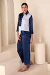 Buy_Savaaya_Blue Suede Silk Colourblock Shirt Collar Tonal With Pant  _Online_at_Aza_Fashions