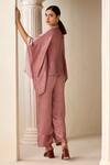 Shop_Savaaya_Pink Suede Silk Colourblock Shirt Collar Tonal Kaftan With Pant _at_Aza_Fashions