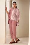 Savaaya_Pink Suede Silk Colourblock Shirt Collar Tonal Kaftan With Pant _Online_at_Aza_Fashions