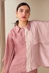 Shop_Savaaya_Pink Suede Silk Colourblock Shirt Collar Tonal Kaftan With Pant _Online_at_Aza_Fashions