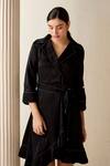 Buy_Savaaya_Black Suede Silk Textured Lapel Collar Asymmetric Dress _Online_at_Aza_Fashions