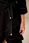 Shop_Savaaya_Black Suede Silk Textured Lapel Collar Asymmetric Dress _Online_at_Aza_Fashions