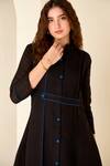 Buy_Savaaya_Black Linen Blend Embroidered Thread Band Collar Dress _Online_at_Aza_Fashions