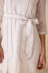 Shop_Savaaya_White Linen Blend Embroidered Thread V Neck Dress With Belt  _Online_at_Aza_Fashions