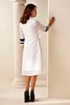 Shop_Savaaya_White Linen Blend Solid Collar Color Blocked Pattern Dress _at_Aza_Fashions