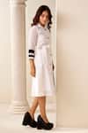 Savaaya_White Linen Blend Solid Collar Color Blocked Pattern Dress _Online_at_Aza_Fashions