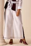 Buy_Savaaya_Maroon Linen Blend Embroidered Color Blocked Thread Jacket And Pant Set  _Online_at_Aza_Fashions