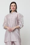 Midori By Sgv_Purple Cotton, Silk, Chanderi Bella Floral Cutwork Sleeve Short Kurta With Pant _Online_at_Aza_Fashions