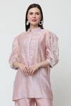 Buy_Midori By Sgv_Pink Chanderi, Cotton Cut Work, Pearls Bella Embellished Short Kurta With Pant 