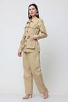 Shop_Midori By Sgv_Beige Cotton Pleated Shirt Collar Glaze With Pant _Online_at_Aza_Fashions