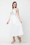Buy_Midori By Sgv_White Cotton Embroidered Thread Square Gulnar Dress  _at_Aza_Fashions