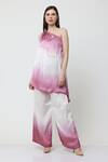 Buy_Midori By Sgv_Pink Satin Pearls, Sequins One Shoulder Celia Embellished Ombre Kurta With Pant _at_Aza_Fashions