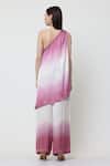 Shop_Midori By Sgv_Pink Satin Pearls, Sequins One Shoulder Celia Embellished Ombre Kurta With Pant _at_Aza_Fashions