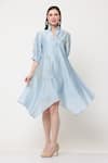 Buy_Midori By Sgv_Blue Cotton Silk Chanderi Nihara Embroidered Asymmetric Dress  _at_Aza_Fashions