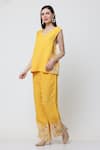 Shop_Midori By Sgv_Yellow Cotton Linen Slub Cutwork V-neck Chrisi Top With Pant _Online_at_Aza_Fashions