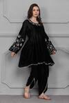 Shop Midori By Sgv Black Chanderi, Cotton Pearls, Zari, Kali Lotus Anarkali With Petal Pant Online at Aza Fashions Shop_Midori By Sgv_Black Chanderi, Cotton Pearls, Zari, Kali Lotus Anarkali With Petal Pant _Online_at_Aza_Fashions