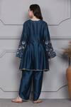 Shop_Midori By Sgv_Blue Chanderi, Cotton Pearls, Zari Kali Embroidered Anarkali With Petal Pant _at_Aza_Fashions