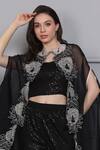 Midori By Sgv Black Sequins Sweetheart Neck Lily Floral Border Cape Pant Set Online at Aza Fashions Midori By Sgv_Black Sequins Sweetheart Neck Lily Floral Border Cape Pant Set _Online_at_Aza_Fashions