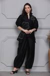 Buy_MIDORI BY SGV_Black Cotton Silk Naira Embroidered Asymmetric Short Kurta With Pant  _at_Aza_Fashions