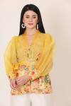 Buy_Midori By Sgv_Yellow Organza Embroidery V-neck Floral Wrap Top With Belt _at_Aza_Fashions