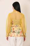Shop_Midori By Sgv_Yellow Organza Embroidery V-neck Floral Wrap Top With Belt _at_Aza_Fashions